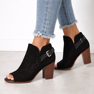 Sam Edelman Black Perforated Peep Toe Booties | Block Heel | Size 8.5